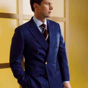 CEO, Giacca doppiopetto color blu royal in 100% lana
